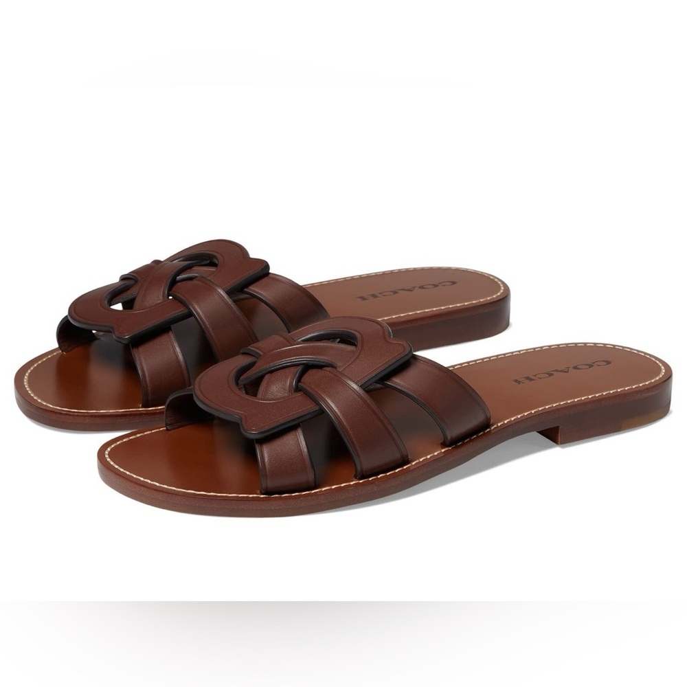 Coach Issa C Emblem Leather Slide Sandals Sz 5.5 NIB - Picture 5 of 9